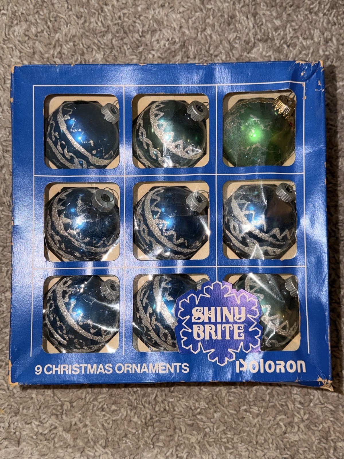 (9) VINTAGE SHINY BRITE POLORON GLASS CHRISTMAS ORNAMENTS MULTI COLOR