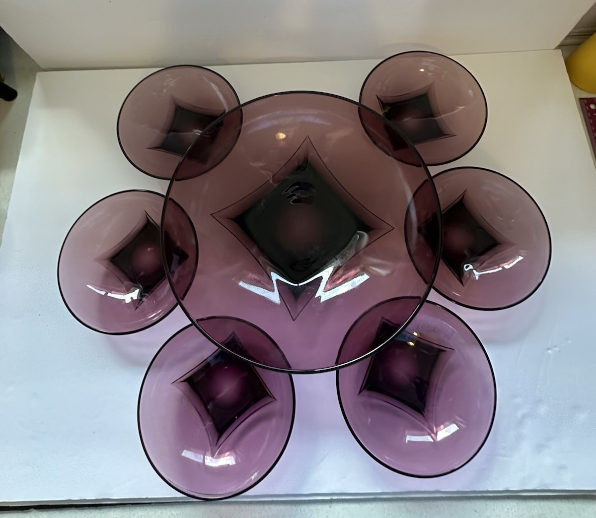 VTG MCM Hazel Atlas Moroccan Amethyst Purple  Colony Square Base 7 Bowl Set
