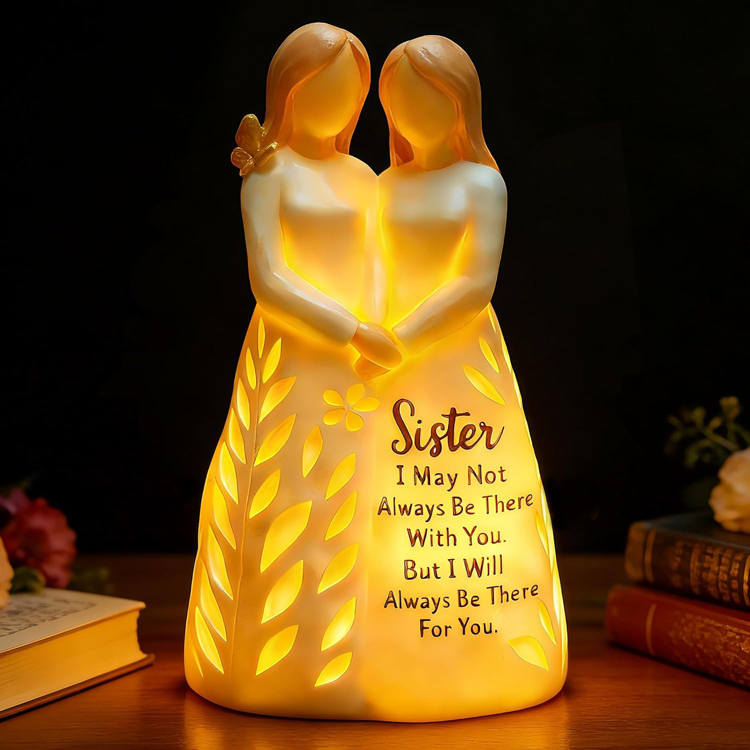 Sister Birthday Gifts from Sister, Resin Sister Figurine Light with Remote Contr