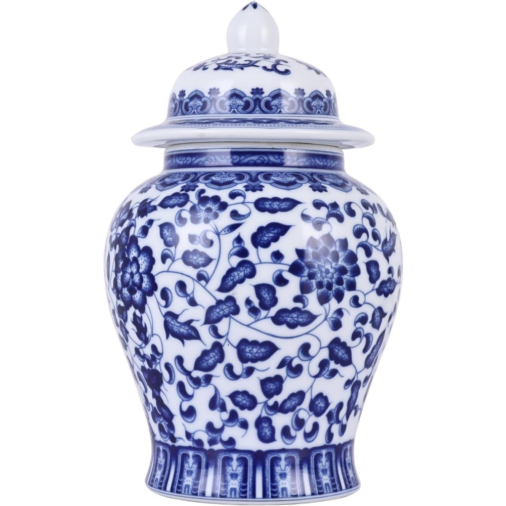 Handmade Blue White Porcelain Ginger Jar Chinoiserie Vase Home Decor