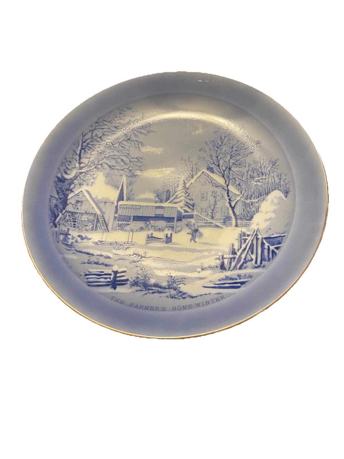 Currier & Ives Vintage Blue Seasonal Plate The Farmers Home Winter Japan