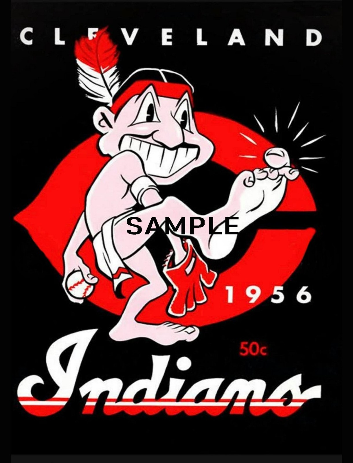 1956 CLEVELAND INDIANS Yearbook Illustration 8.5x11 Photo  (235-A)