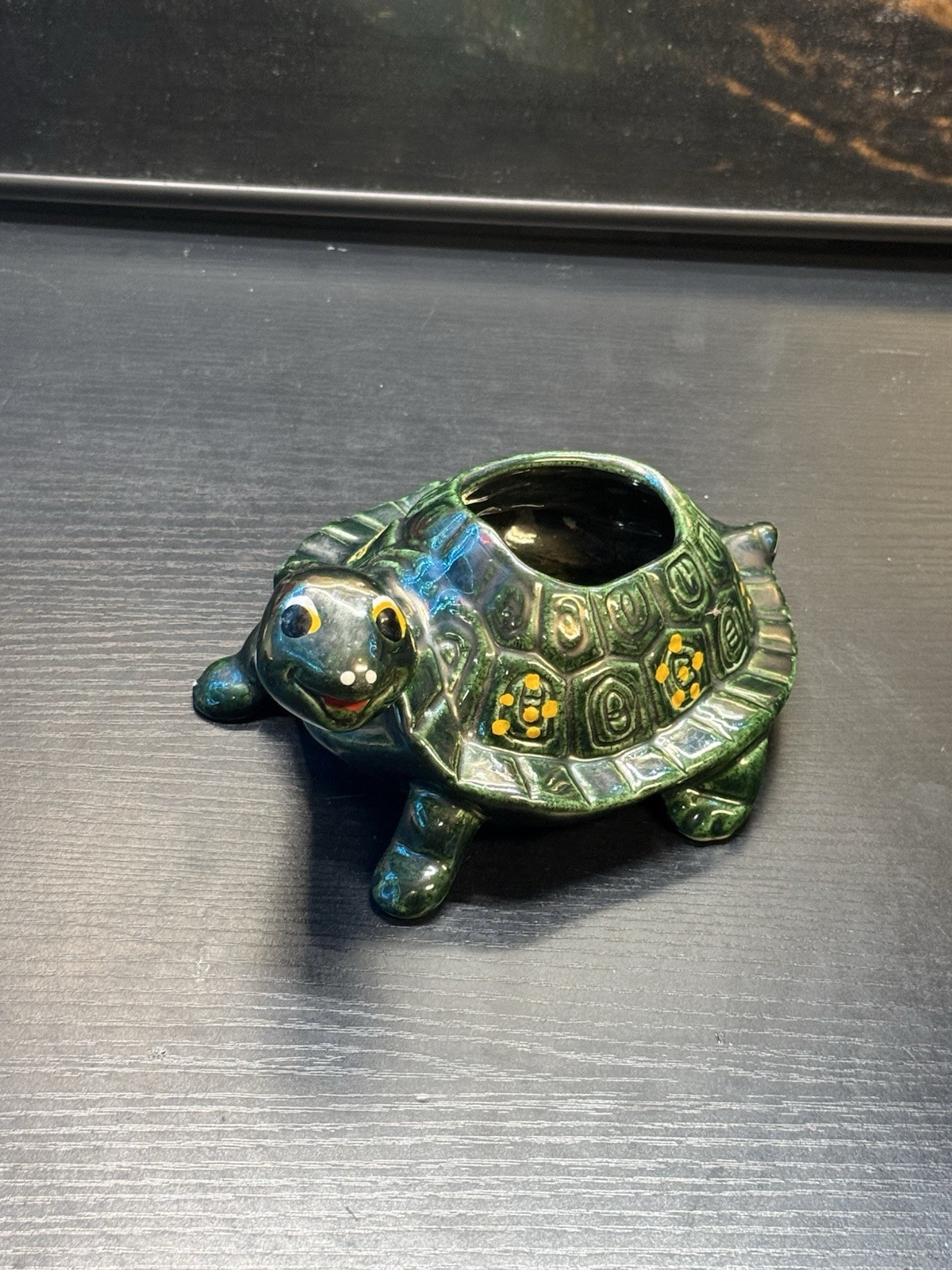 Vintage Green Ceramic Turtle Planter Pot Hand Painted Smiling Tortoise 6\ Vintage Green Ceramic Turtle Planter Pot Hand Painted Smiling Tortoise 6\
