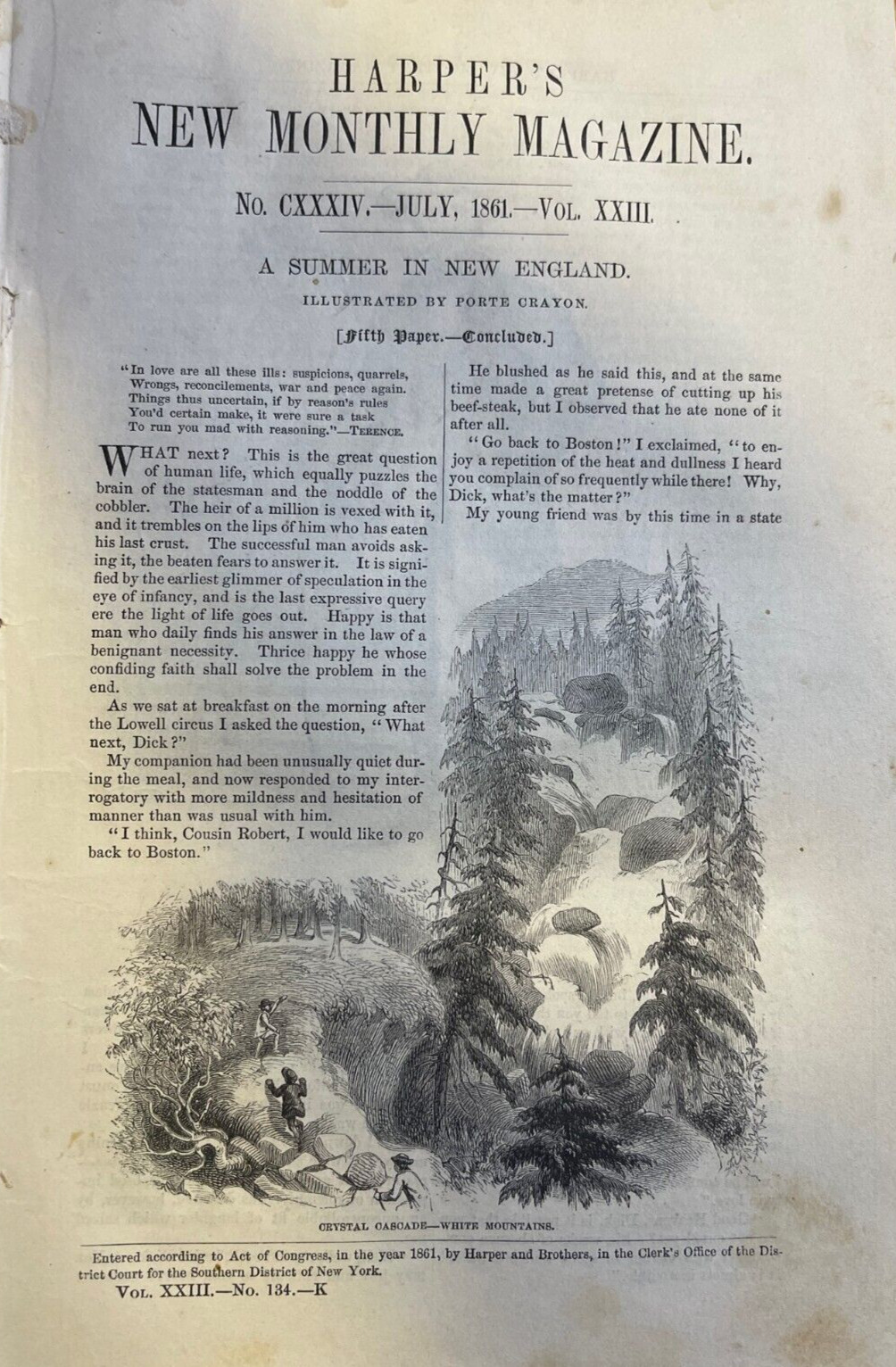 1861 Summer in New England Porte Crayon White Mountains Glen Ellis 1861 Summer in New England Porte Crayon White Mountains Glen Ellis