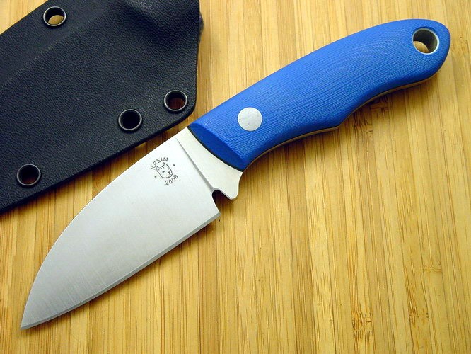 Tom Krein Custom Micro Chef, 2009, 3V Blade, Blasted Blue G10 Scales, Kydex, NOS