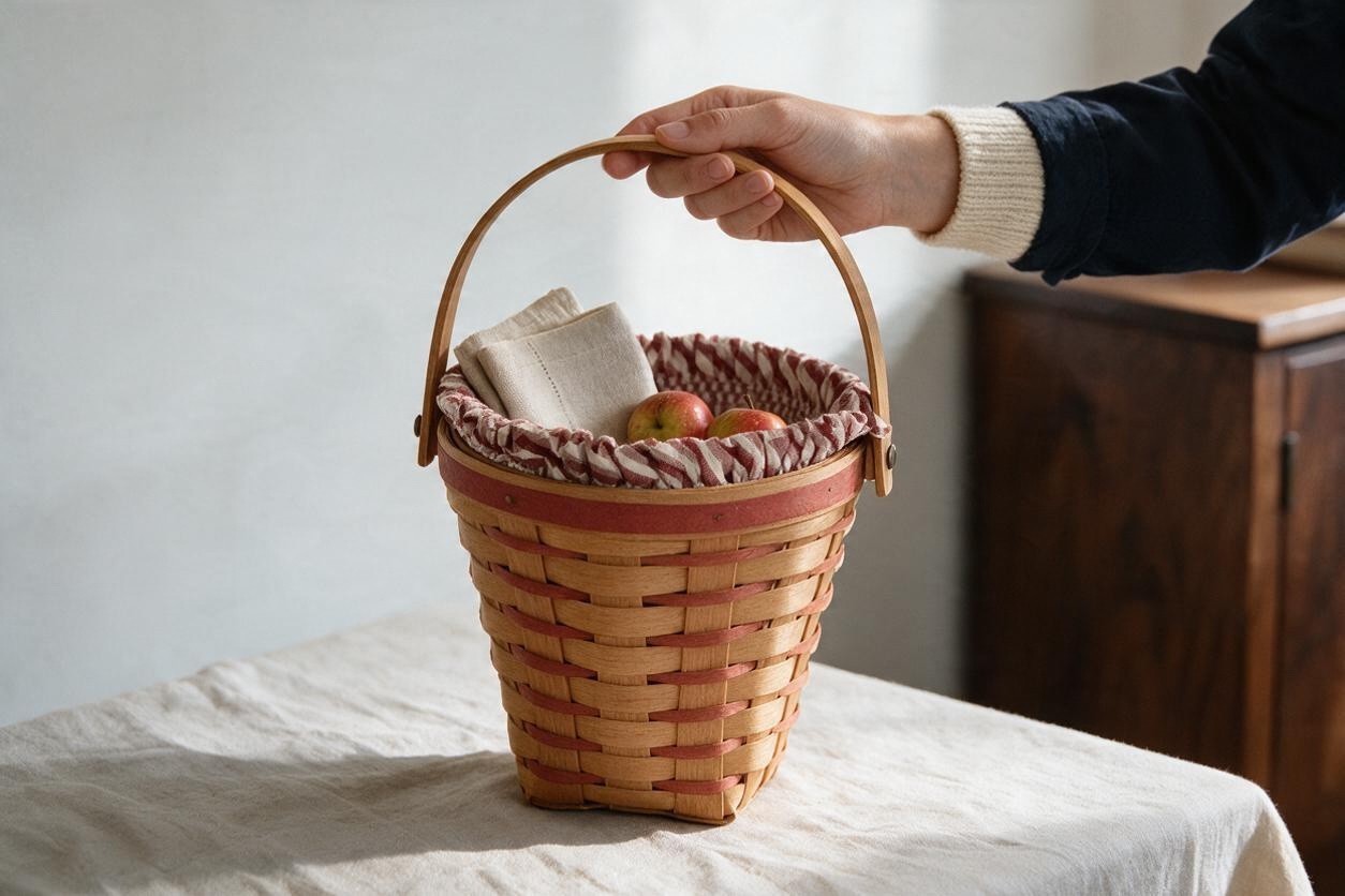 Vintage 1996 Longaberger Round Basket Swinging Handle Signed 6.5