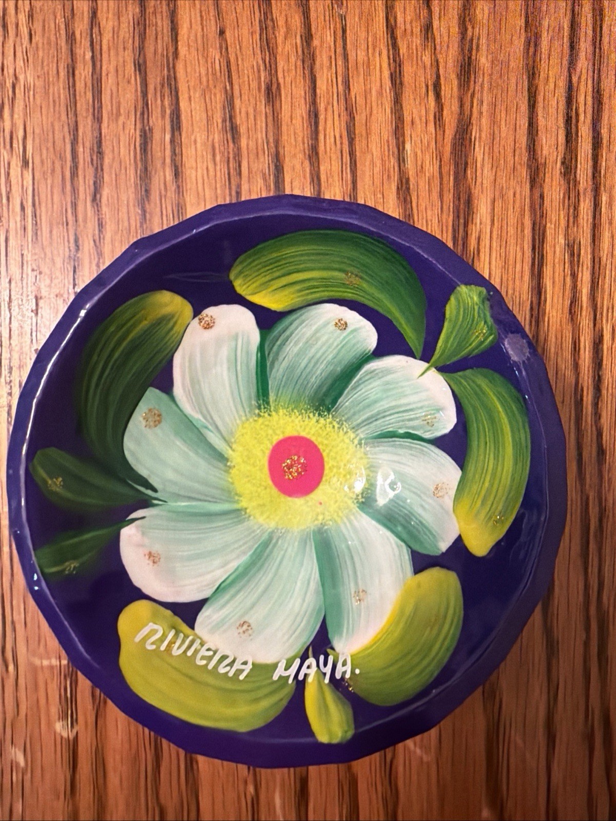 Hand Painted Pottery Trinket Dish From Riviera Maya Mexico ￼