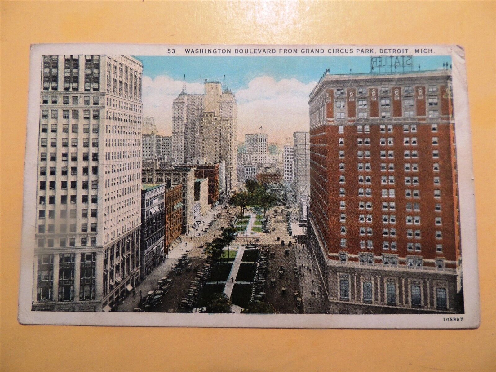 Detroit Michigan vintage postcard Washington Boulevard from Grand Circus Park