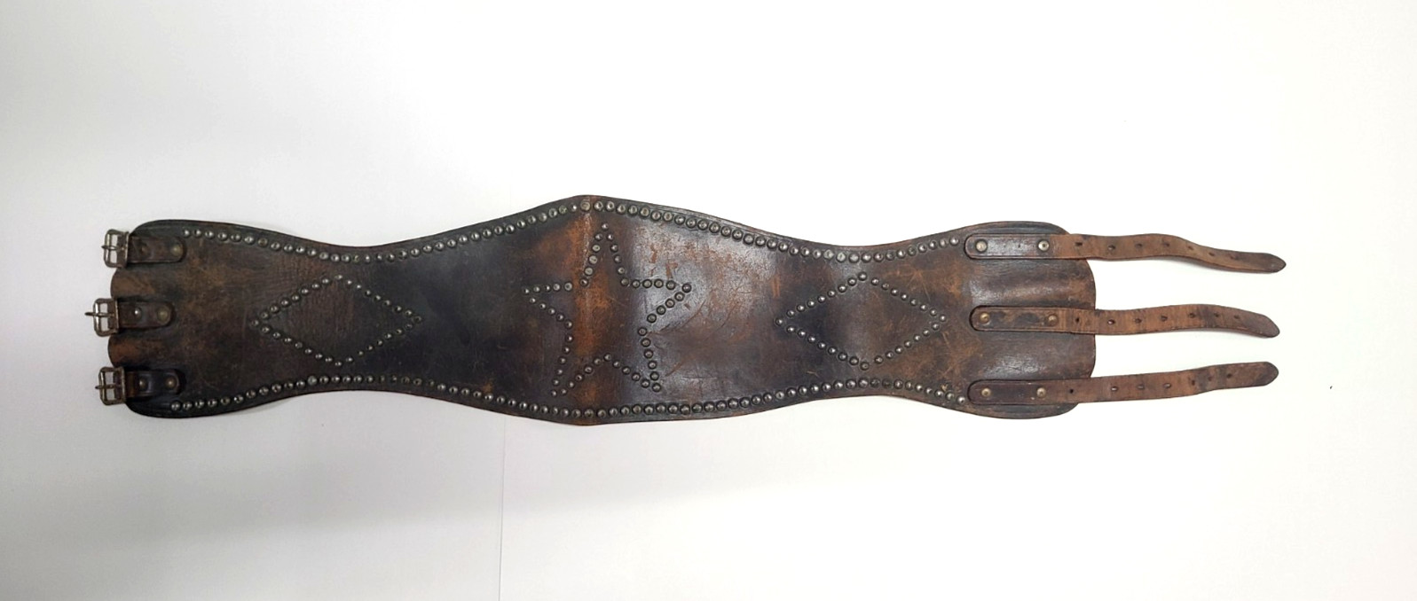 VTG Leather Studded 3-Buckle Motorcycle Rider Kidney Belt Star Diamonds 19\