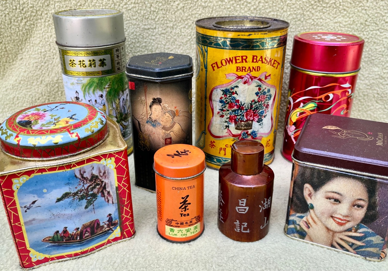Vintage Chinese Tea Tins Lot - With TEA - Hong Kong Shanghai China KEEMUN TEA Vintage Chinese Tea Tins Lot - With TEA - Hong Kong Shanghai China KEEMUN TEA