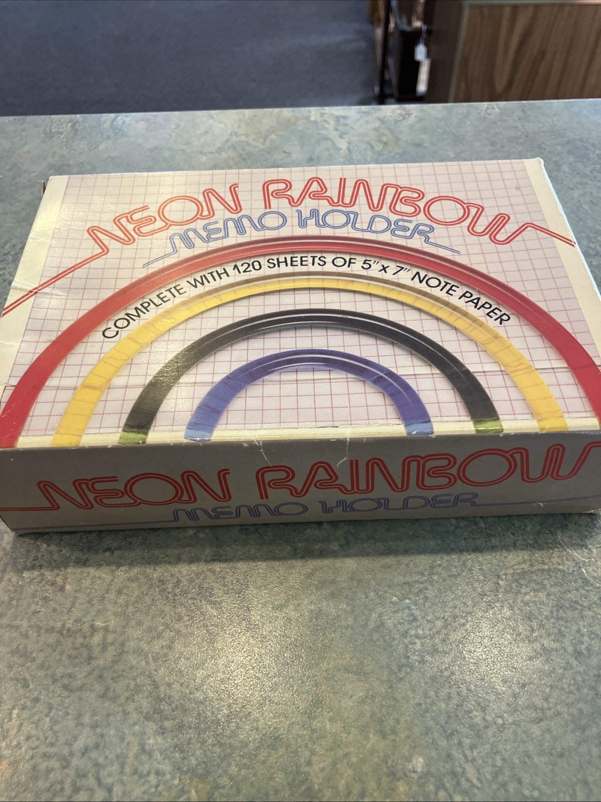 Vintage Neon Rainbow Memo Holder.  New Old Stock. Sealed. Original Box.