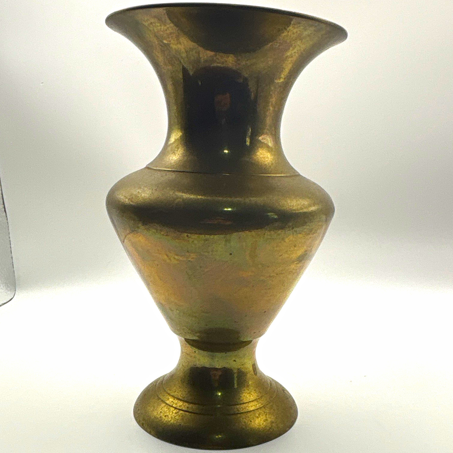Vintage Brass Vase 7.5” Pedestal Trumpet Flared Rim Mid Century Decor