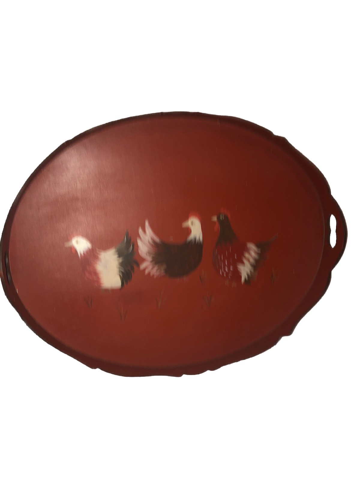 Nice Vintage Fun HP Red Wood Wooden Chicken Hens Farmhouse Serving Tray
