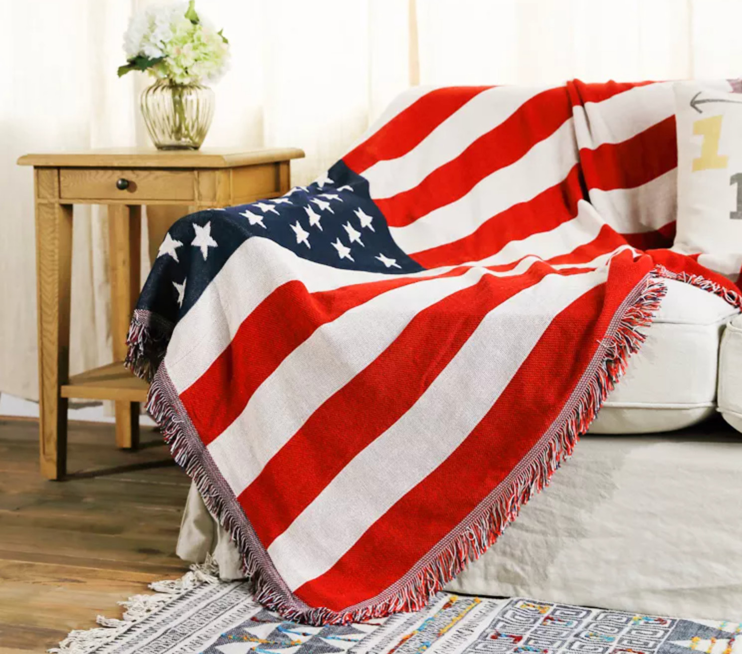 Vintage American National Flag Woven Blanket 63x51 Full Size Ultra Soft Thick