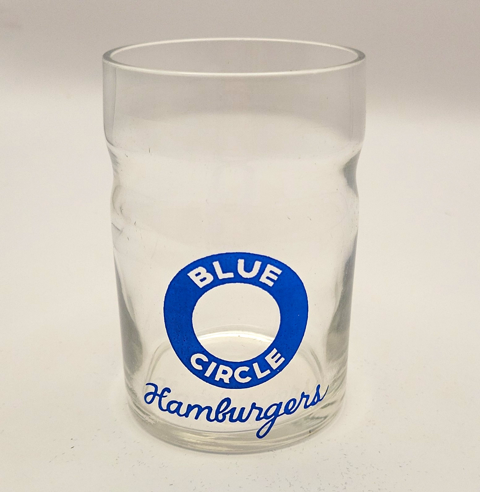 Vintage Blue Circle Hamburgers Restaurant Advertising Glass Tumbler Clear/Blue