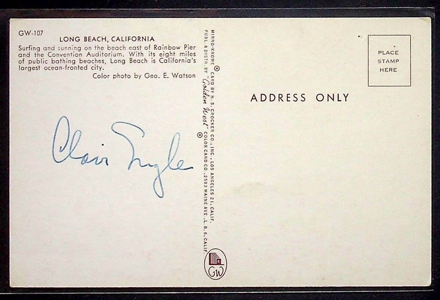 Long Beach, California Postcard - Autographed by Clair Engle U.S. Senator