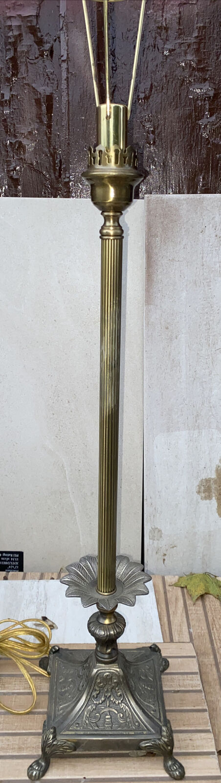 Vintage Frederick Cooper 28” Brass Candlestick Table Lamp Regency Design Feet