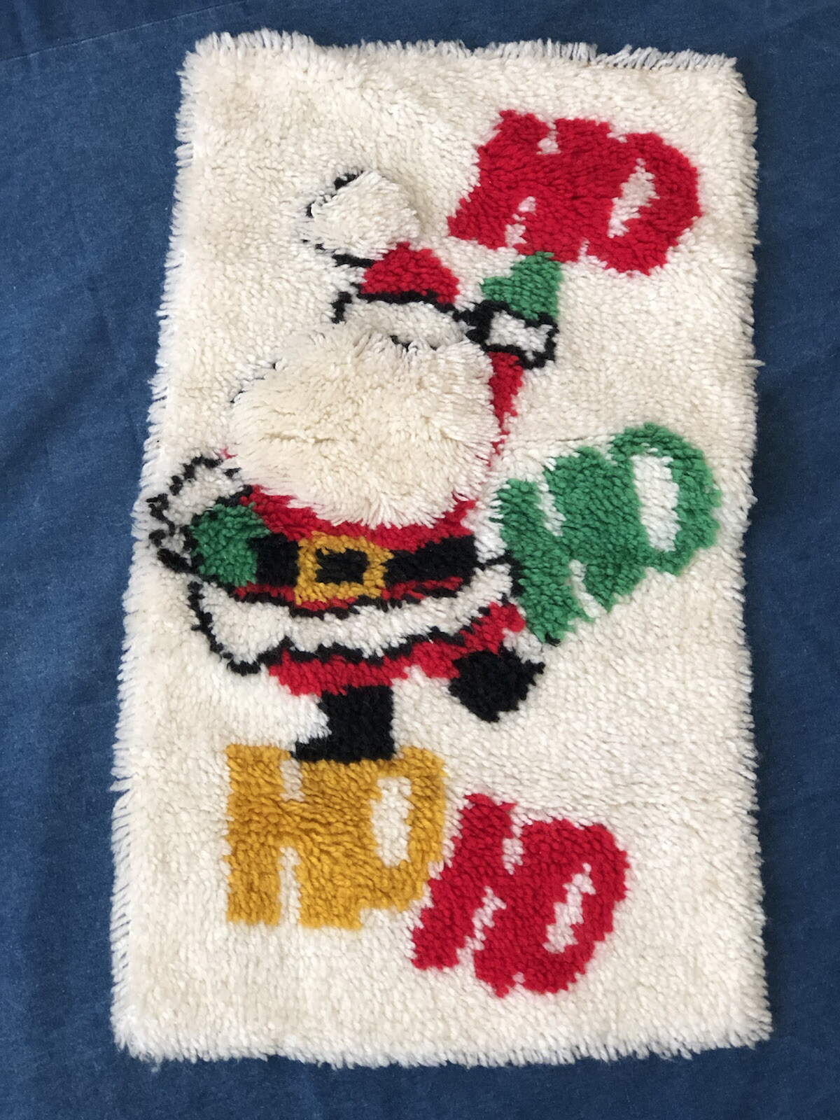 VINTAGE 70s Santa Latch Hook Rug 16 x 29” wall hanging COMPLETED Christmas Decor