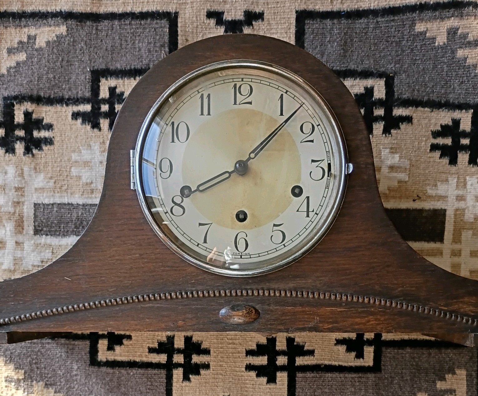 Vintage Antique German Tambour Mantle Clock . not working has key