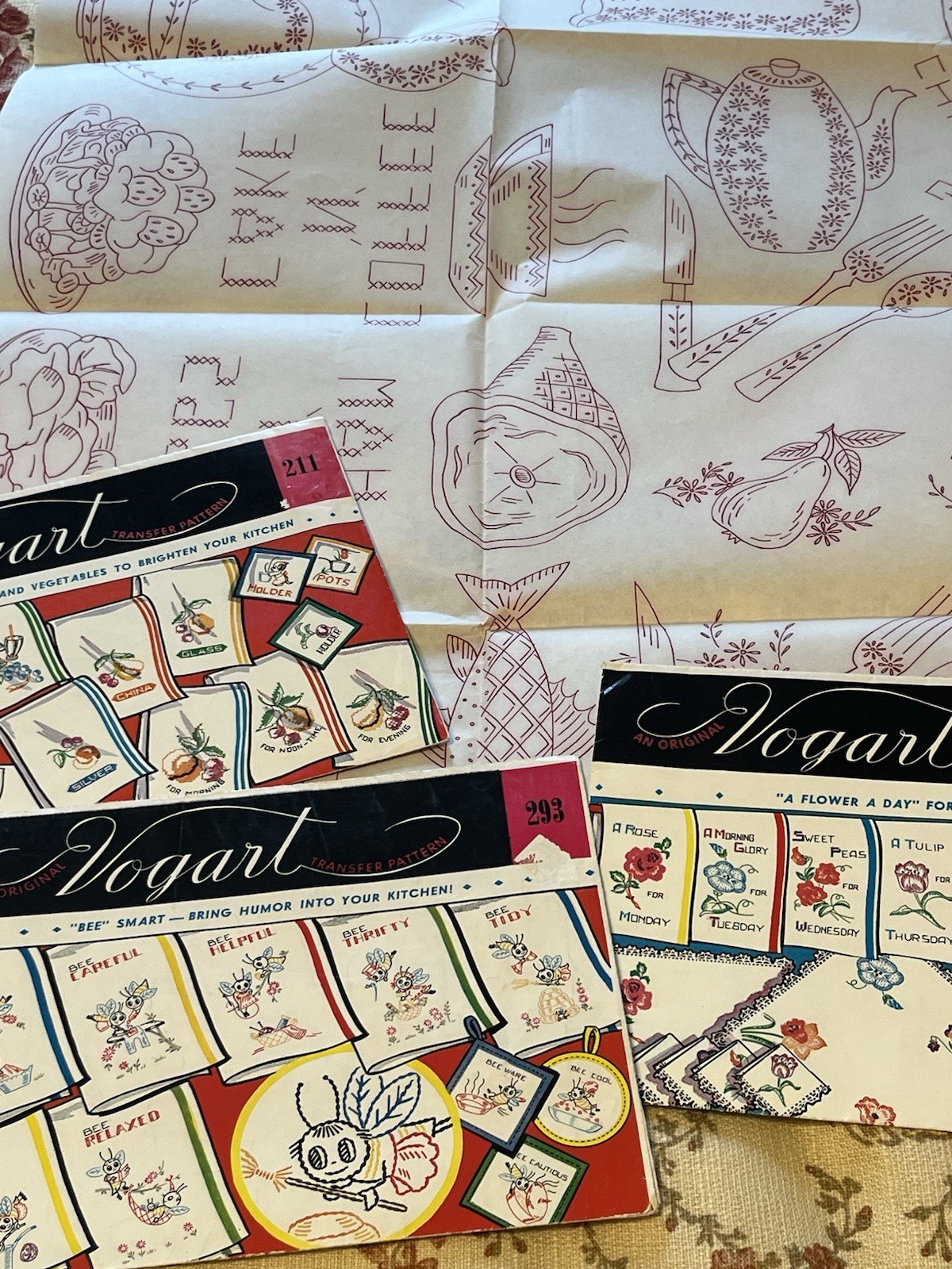 Lot of 3 VTG Vogart Textilprints Hot Iron On Transfers Embroidery HTF Kitchy Lot of 3 VTG Vogart Textilprints Hot Iron On Transfers Embroidery HTF Kitchy