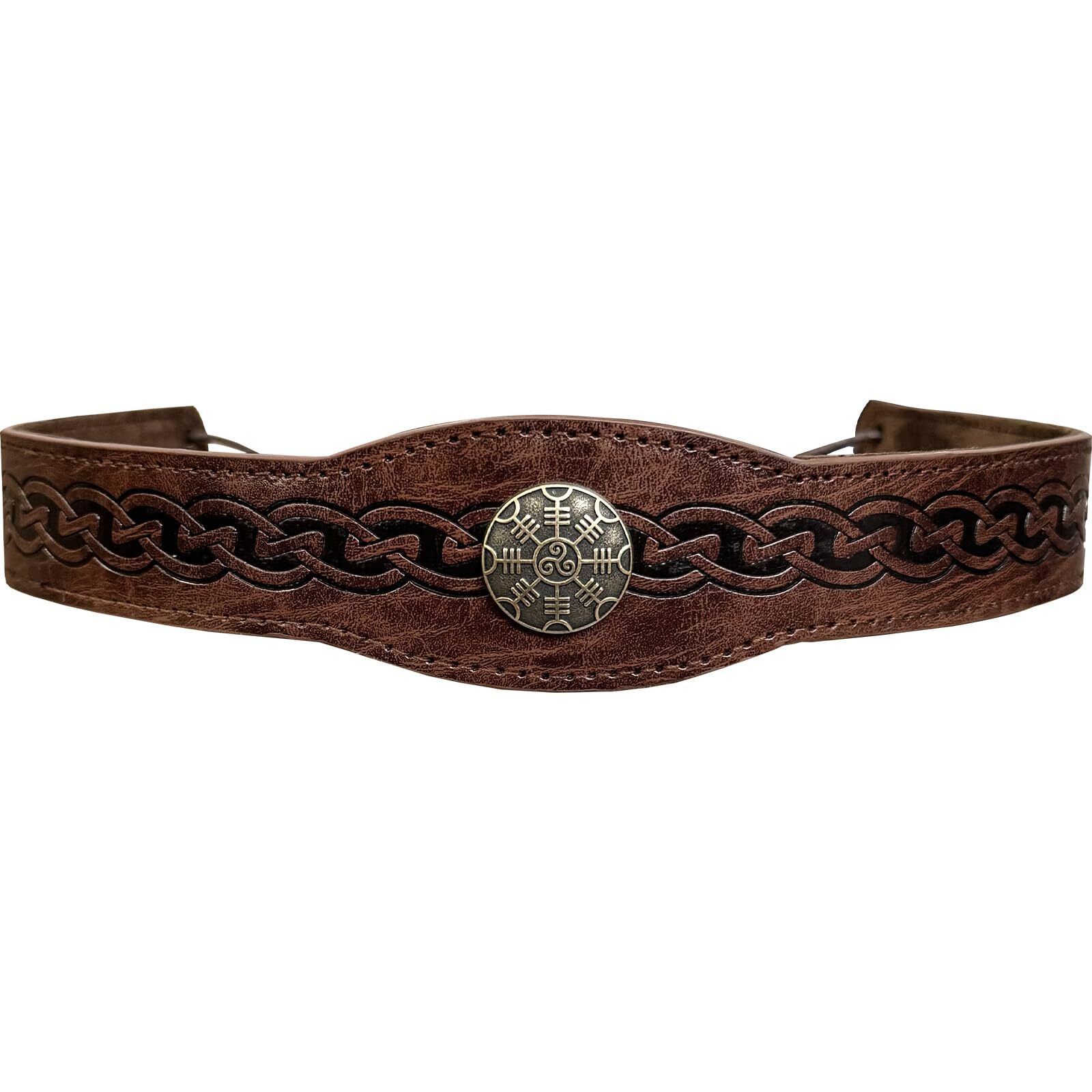 Medieval Embossed Faux Leather Headpiece Retro Renaissance Adjustable Headban...