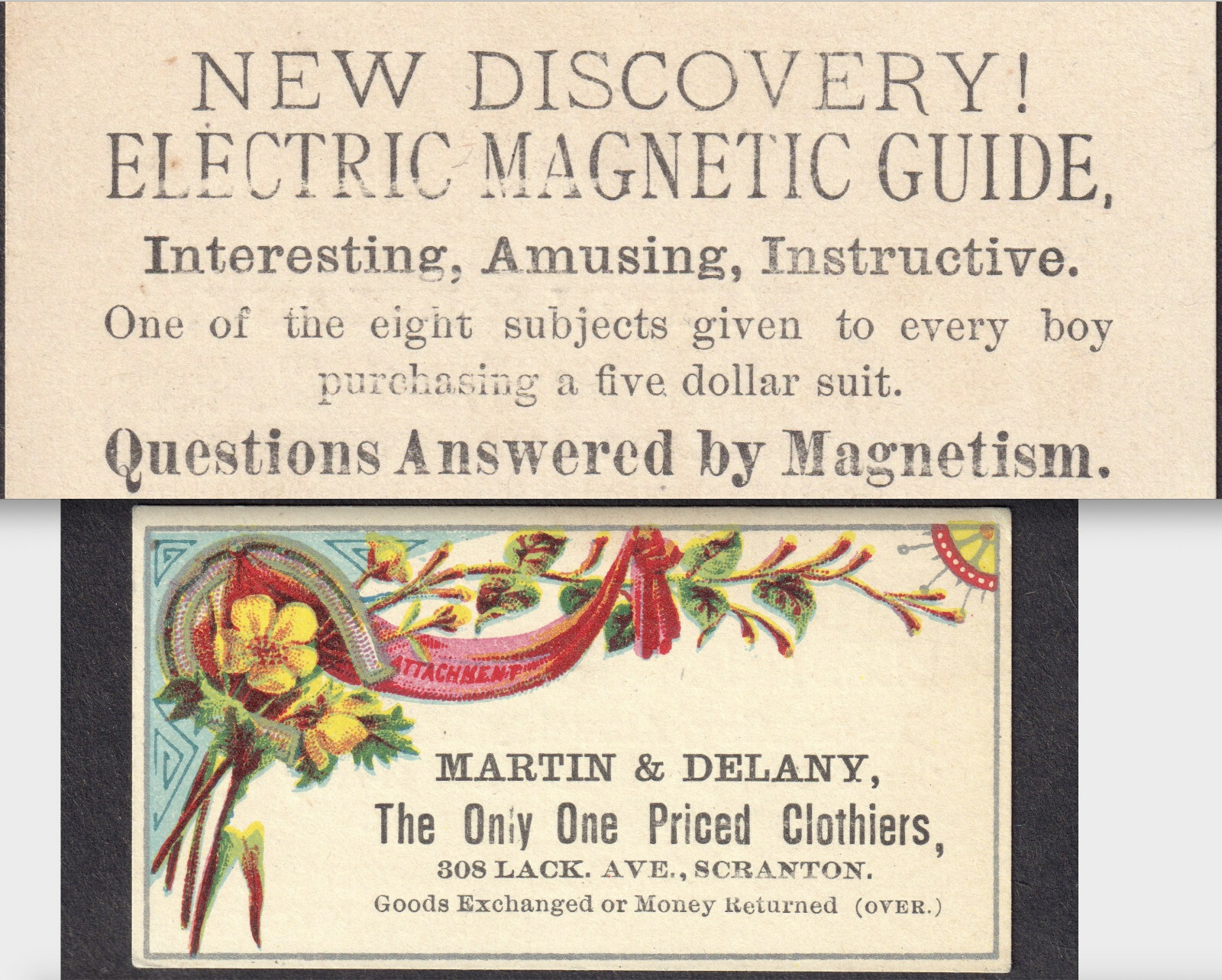Electric Magnetic Guide 1800\'s Magnetism Discovery Scranton Victorian Trade Card