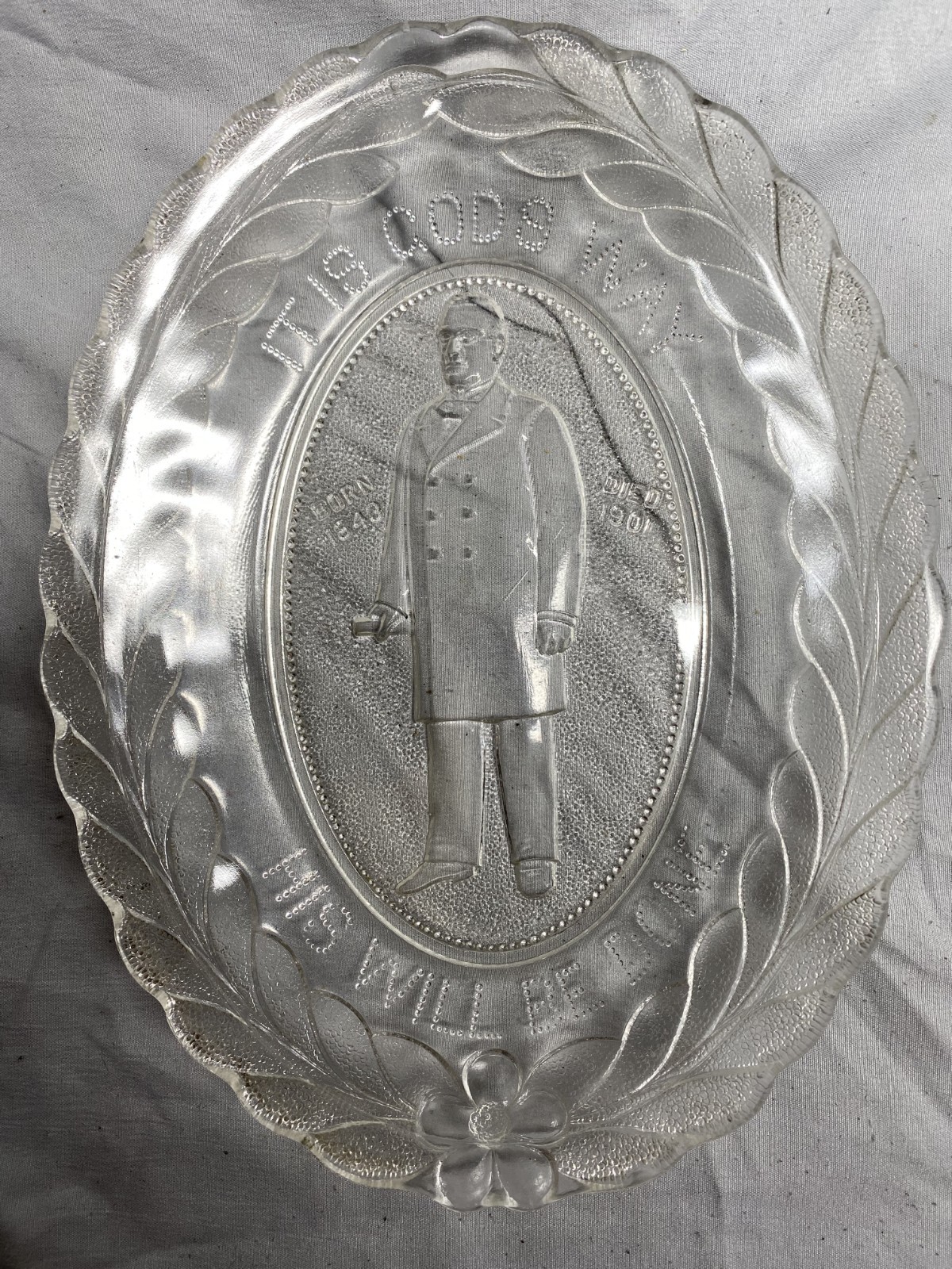 President William McKinley Commemorative 1901 EAPG Bread Plate Vintage US Glass
