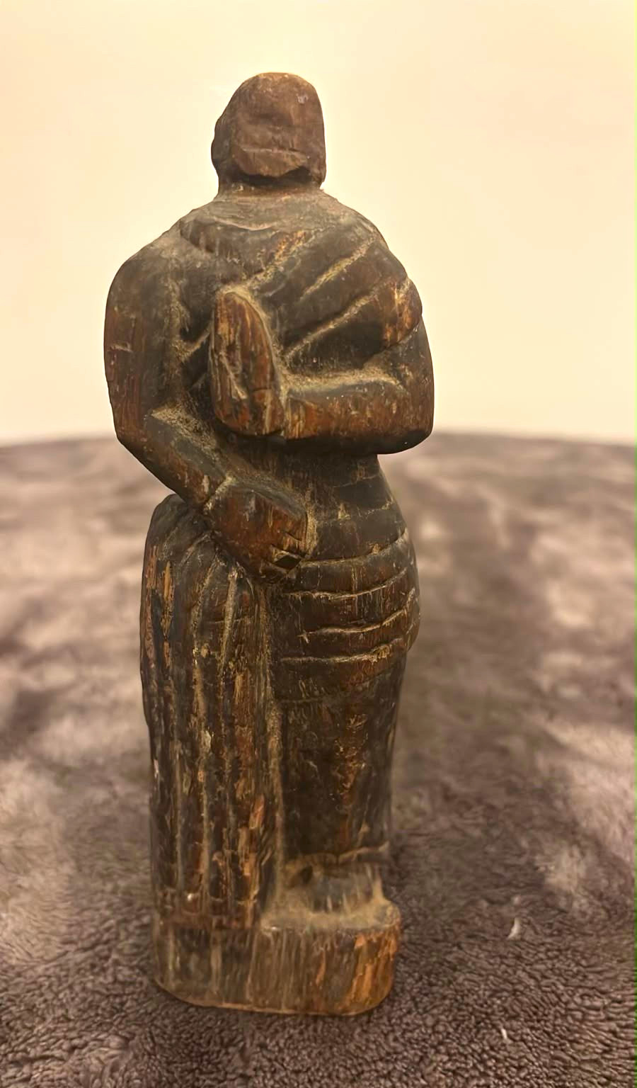 Vintage Hand Carved Wood Figure Statue Asian Monk Devotee Robed Carving 6.5\