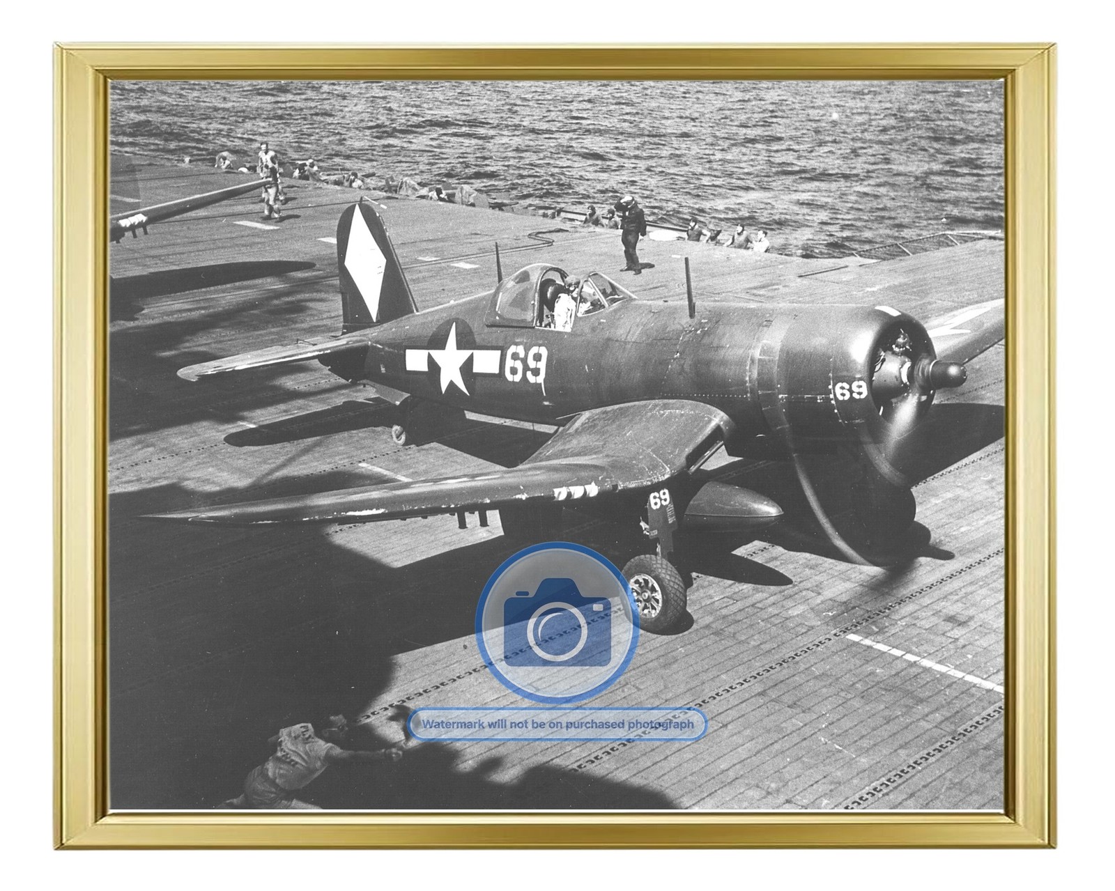 VOUGHT F4U-1D CORSAIR UNITED STATES NAVY USS FRANKLIN 194 8X10 GOLD FRAMED PHOTO