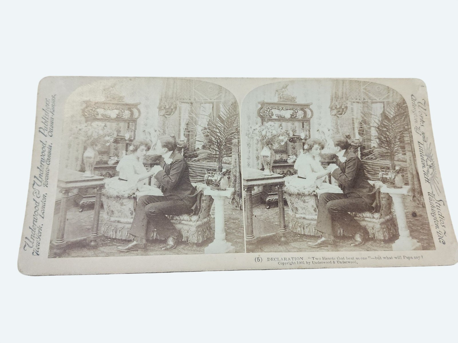 Antique 1901 Underwood Stereoview Declaration Two Hearts That Beat As One