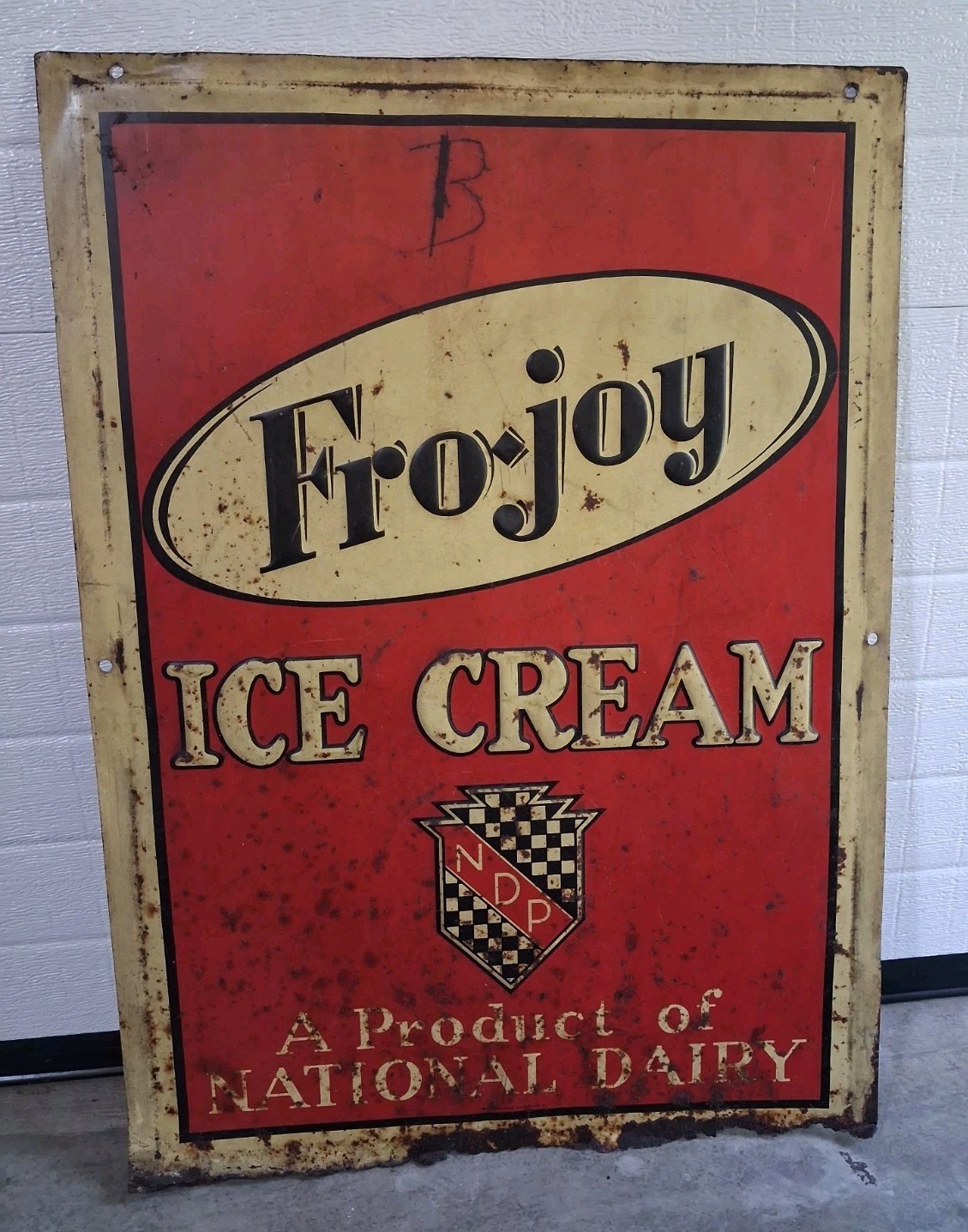 Vtg FRO JOY ICE CREAM  Metal Sign Advertising Dairy Original Embossed Tin Tacker