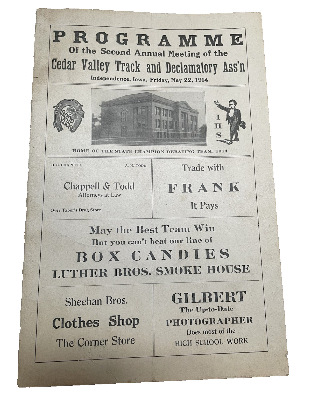 ATQ 1914 Cedar Valley IA Track Program Participant Names Advertising Debate Team ATQ 1914 Cedar Valley IA Track Program Participant Names Advertising Debate Team