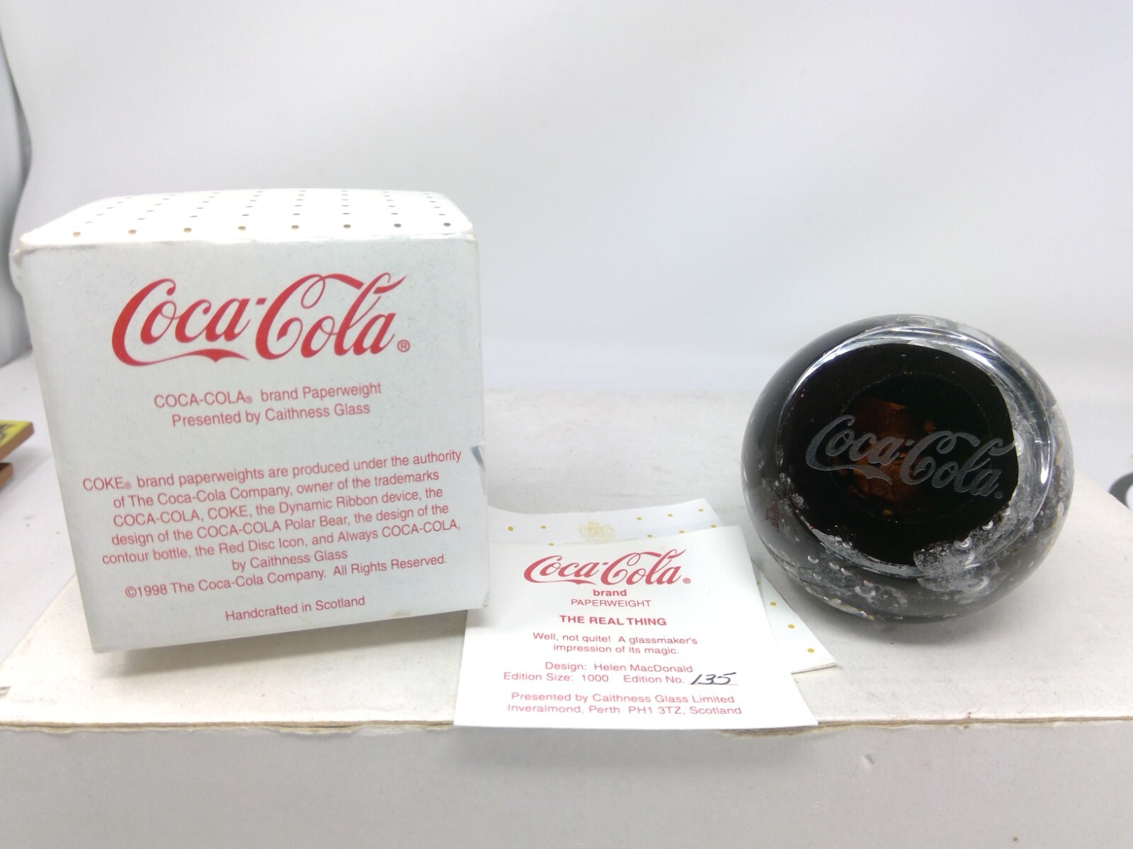 **RARE** Caithness Glass 1998 Coca Cola The Real Thing Paperweight #135 of 1000