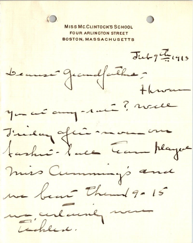 McClintock's School Boston MA 1913 Letterhead