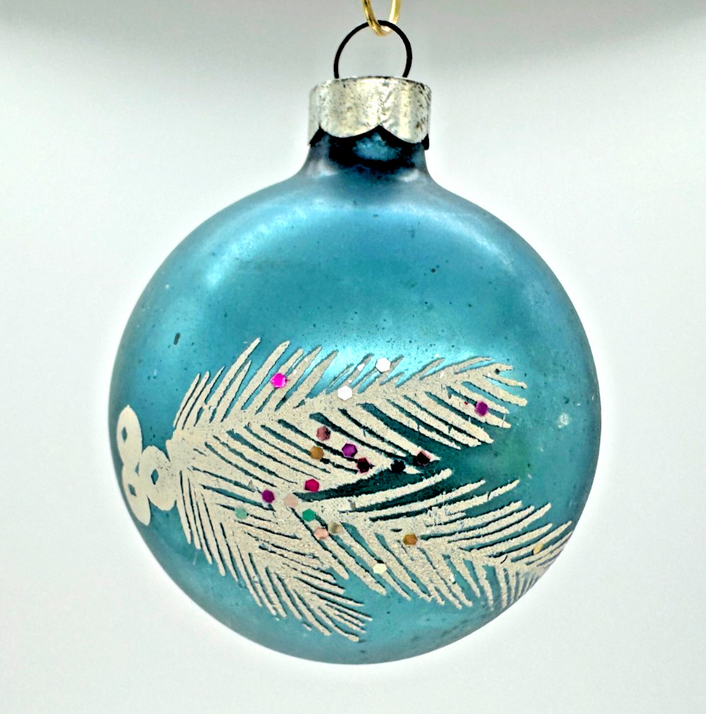 Rare Vintage Franke Confetti Mica Stencil Glass Ornament Blue 2.25\
