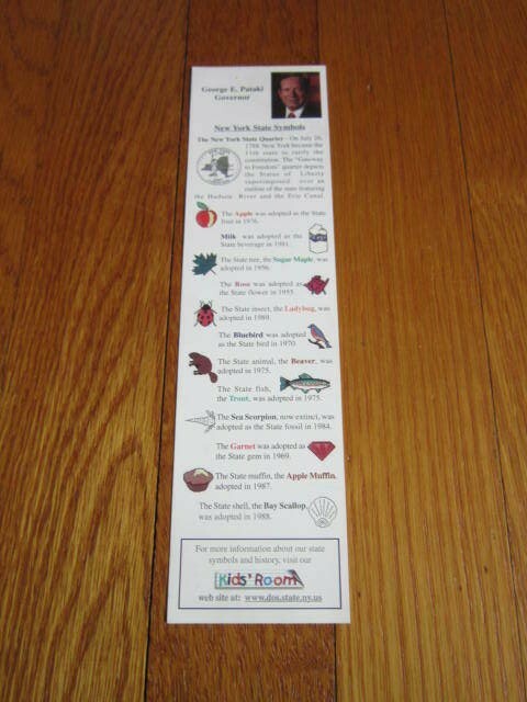 NY State Gov. George Pataki DOS BOOKMARK State Symbols Collectible Great Seal NY State Gov. George Pataki DOS BOOKMARK State Symbols Collectible Great Seal