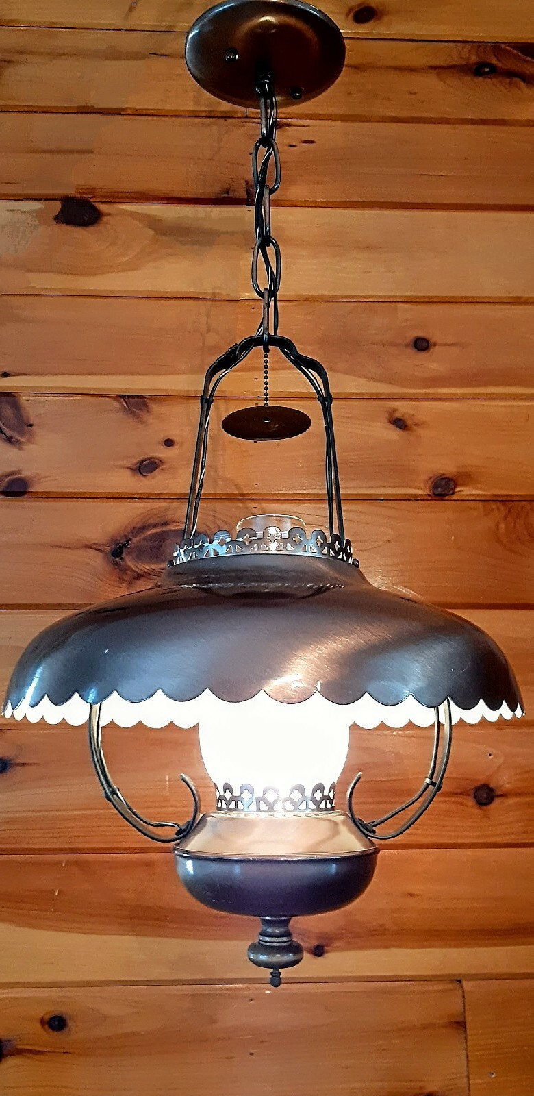 Vintage 1950's-70s Rustic Country Western Lantern Style Hanging Chandelier Light