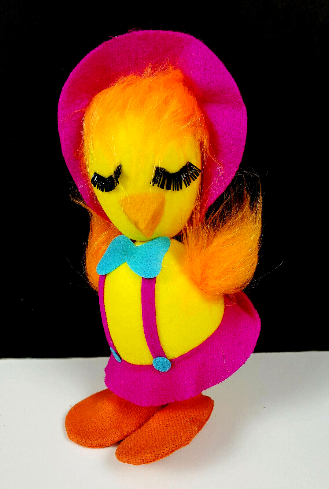 NOS Vintage Japan Felt Flocked Styrofoam Easter Spring Chick Hen Pink Hat Dress