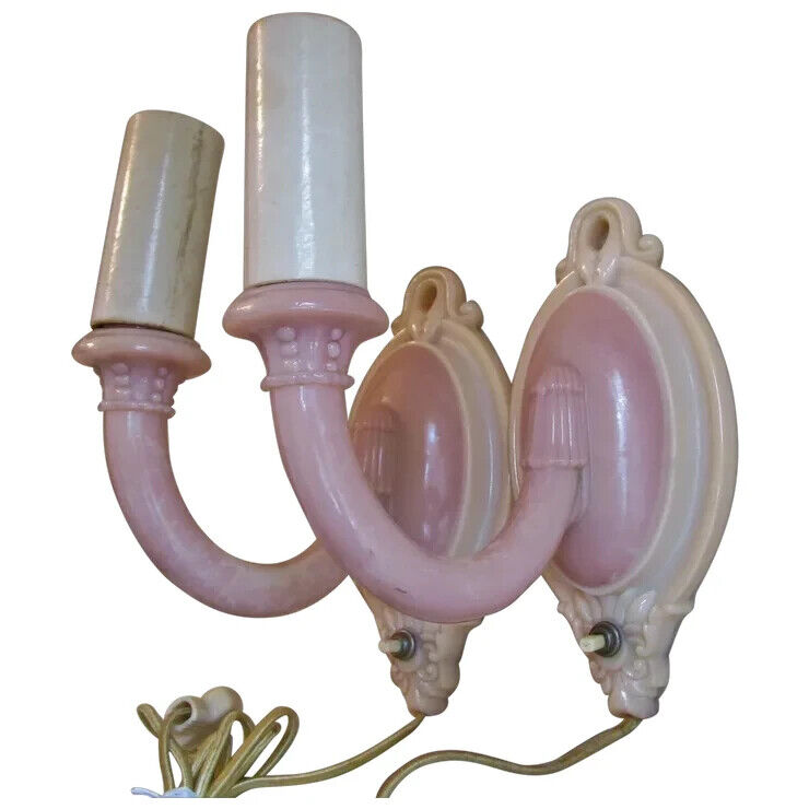Vintage Pink Opalescent Glass Light Sconces Depression Glass Lamps