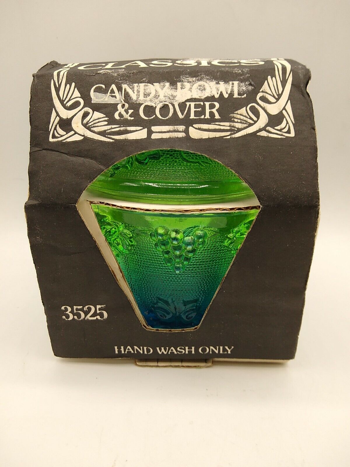 Vintage Jeannette Blue Green Glass Covered Candy Dish Trinket Bowl #3525 - NIB