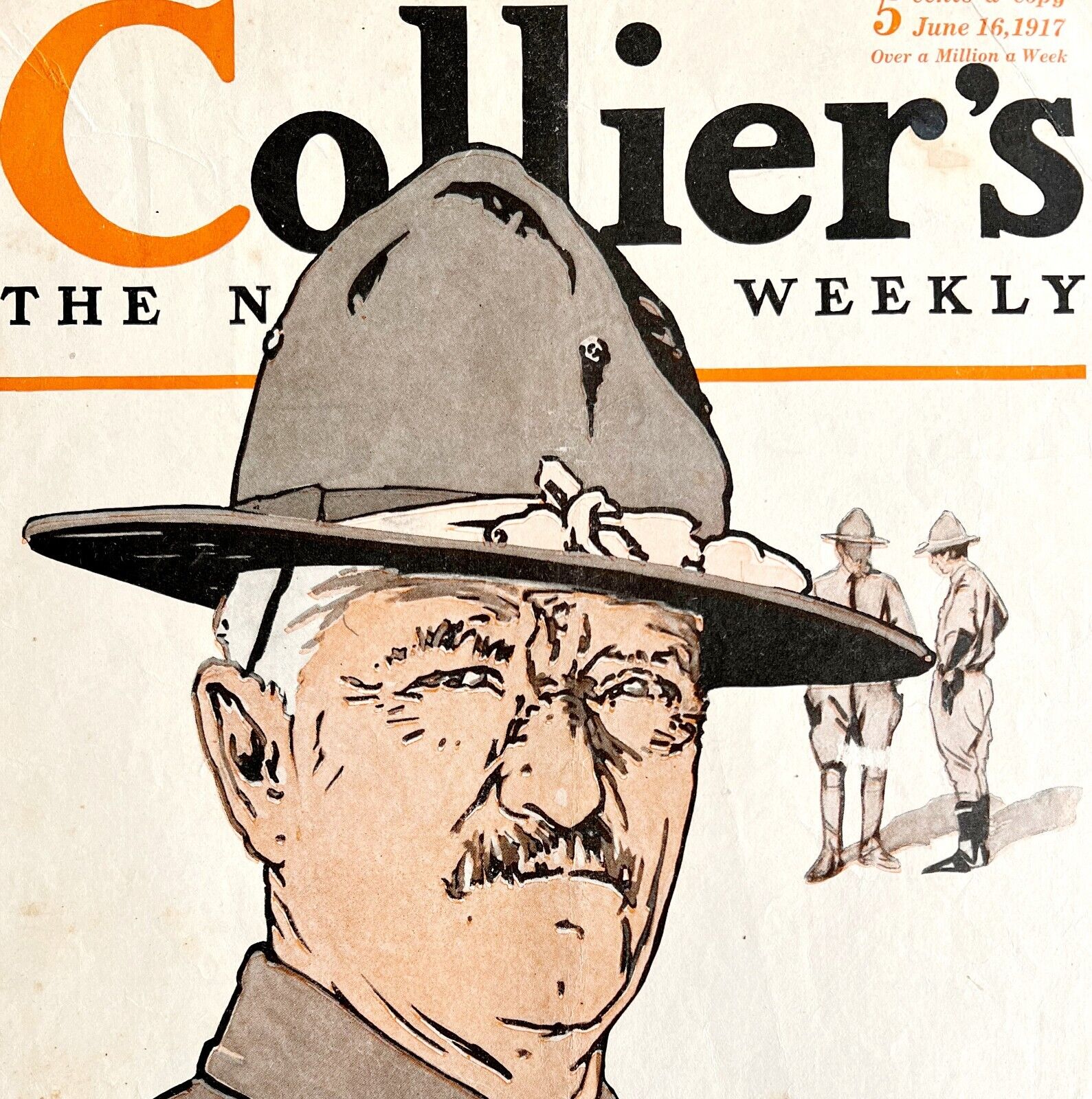 Collier's WW1 Pershing Military 1917 Lithograph Magazine Cover Antique Art DWCC1