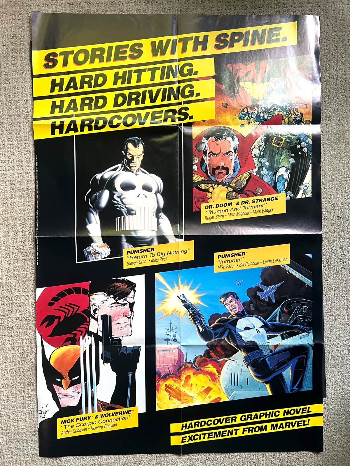 Vintage 1989 Marvel Comics Stories With Spine Promo Poster Punisher Wolverine