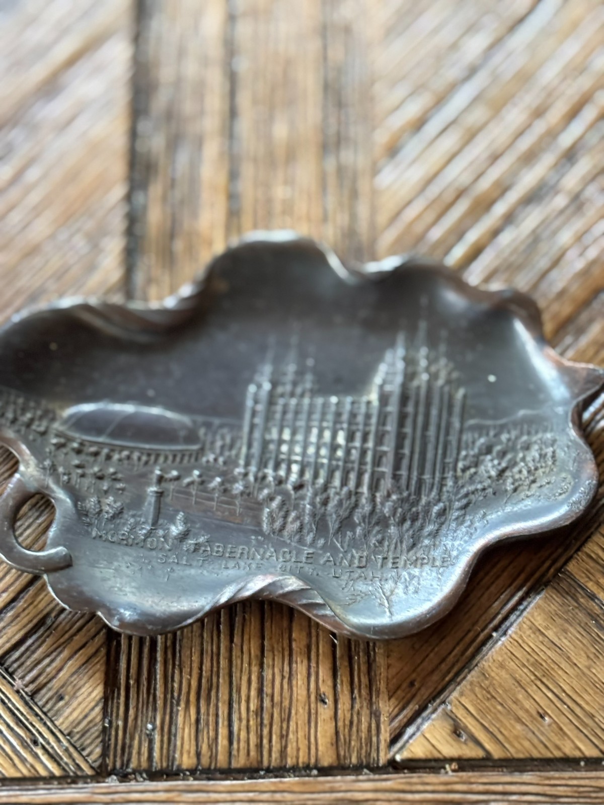 Copper Mormon Tabernacle & Salt Lake Temple Souvenir Ashtray Trinket 1950s