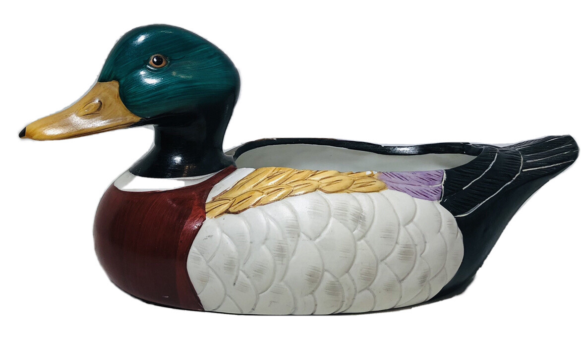 Vintage MALLARD DUCK 11.5”ceramic Pottery Planter Wildlife