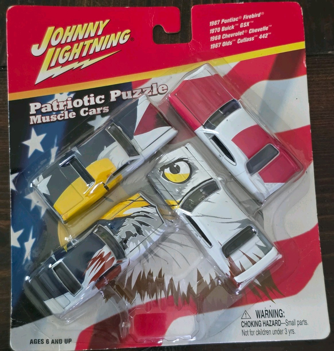 JOHNNY LIGHTNING PATRIOTIC PUZZLE MUSCLE CARS 2002 FIREBIRD BUICK CHEVELLE OLDS.