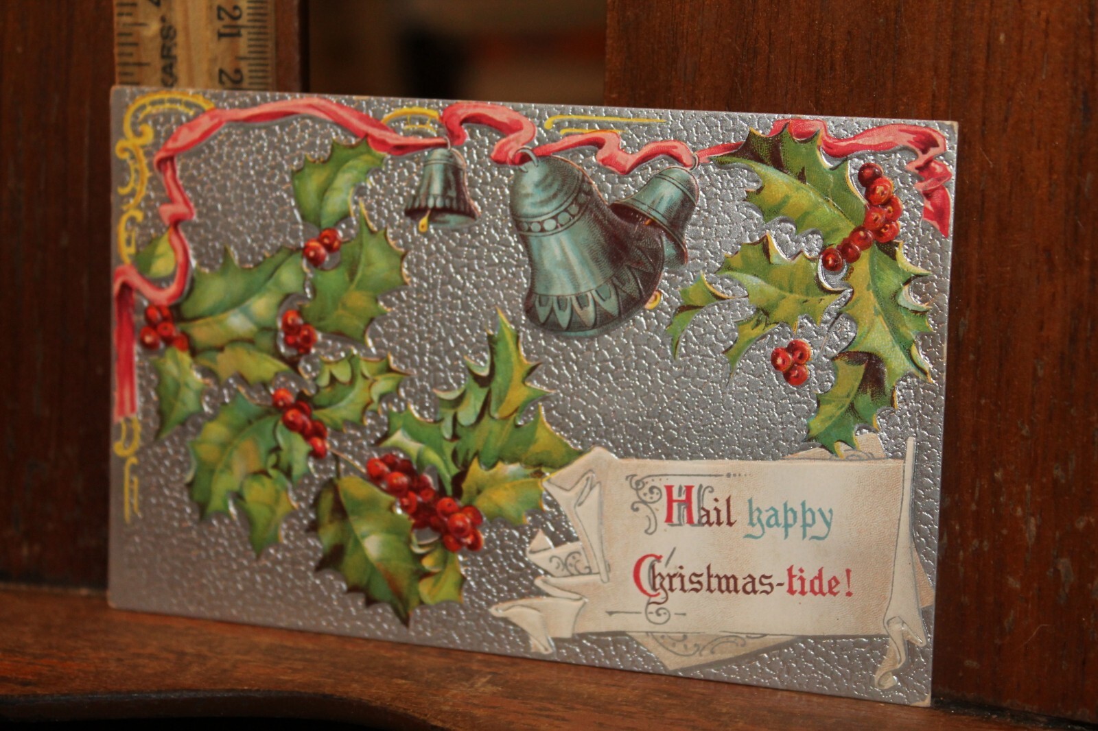 Antique Postcard 1909 Hail Happy Christmas Tide
