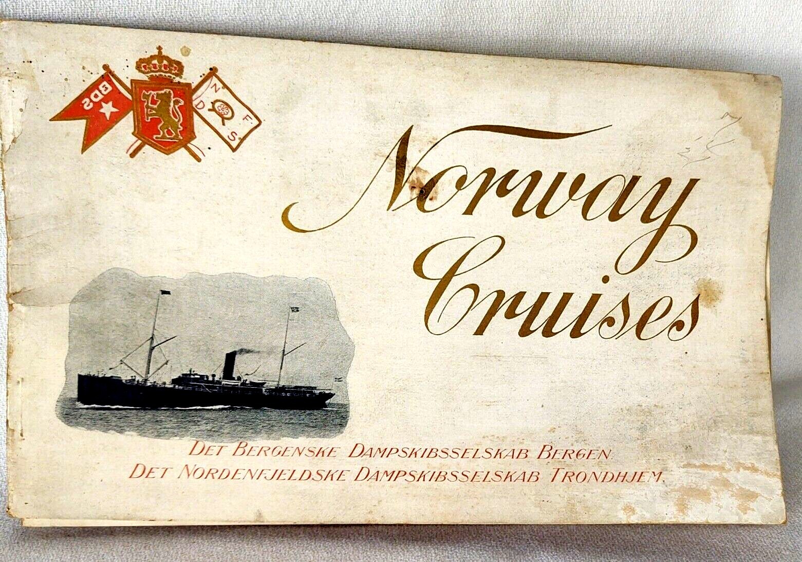 Antique Vintage Norway Cruises 74 pg Advertising Booklet 1904 Map & Deck Plans 