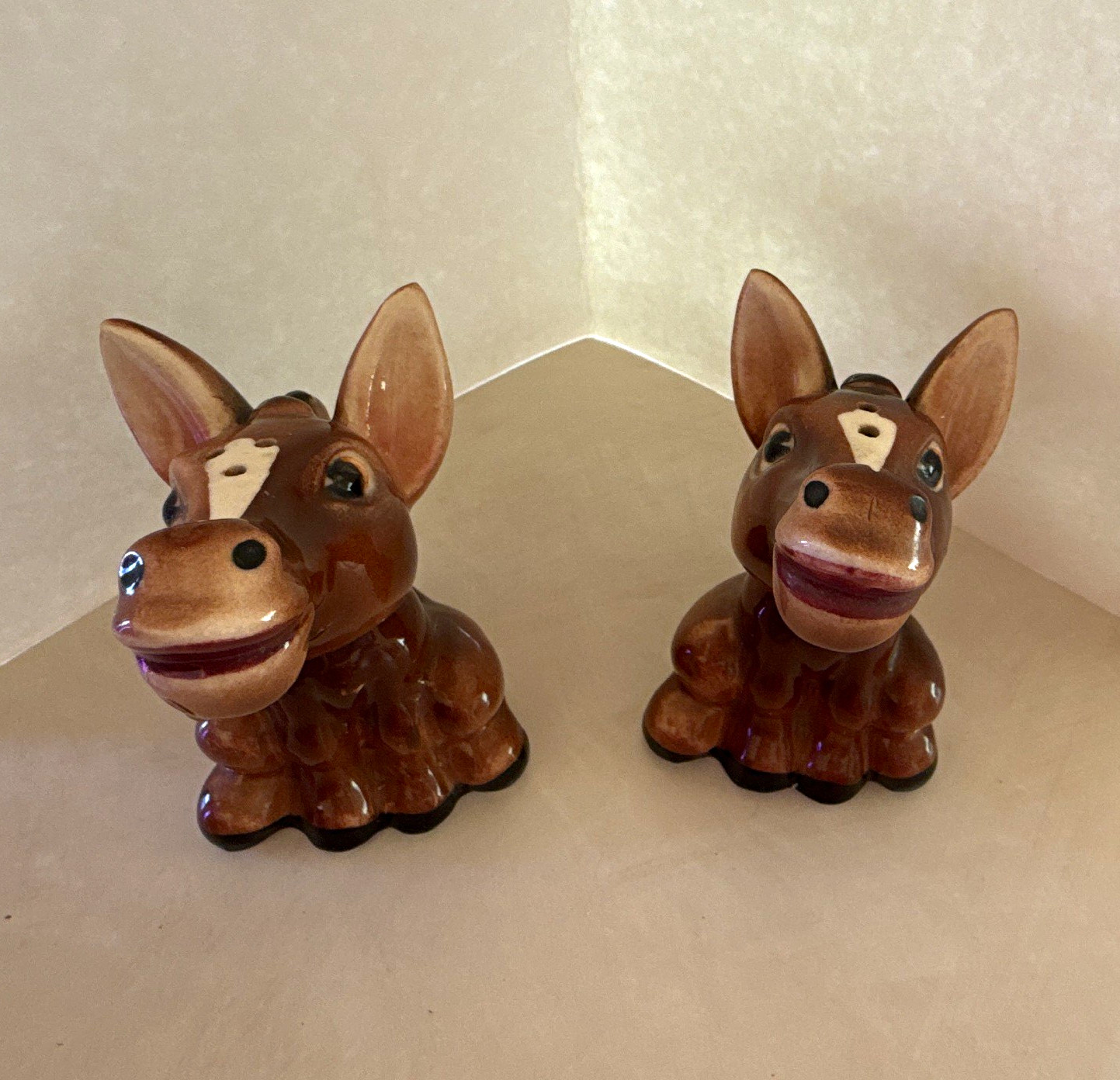 Vintage Brown Ceramic Donkey Figurines Set of 2, Made in Japan