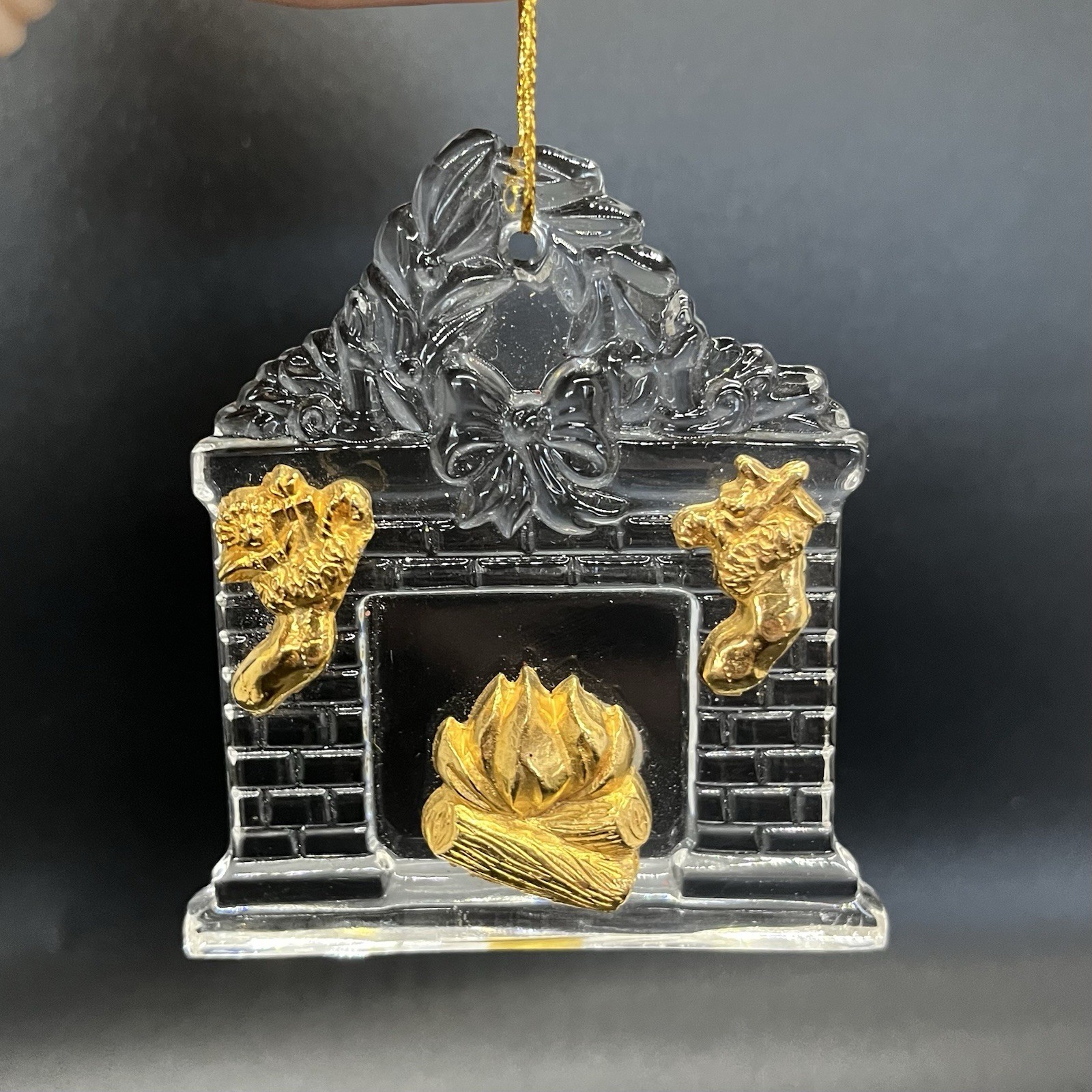 Gorham Germany Crystal Glass Fireplace Gold Stockings Hearth Christmas Ornament