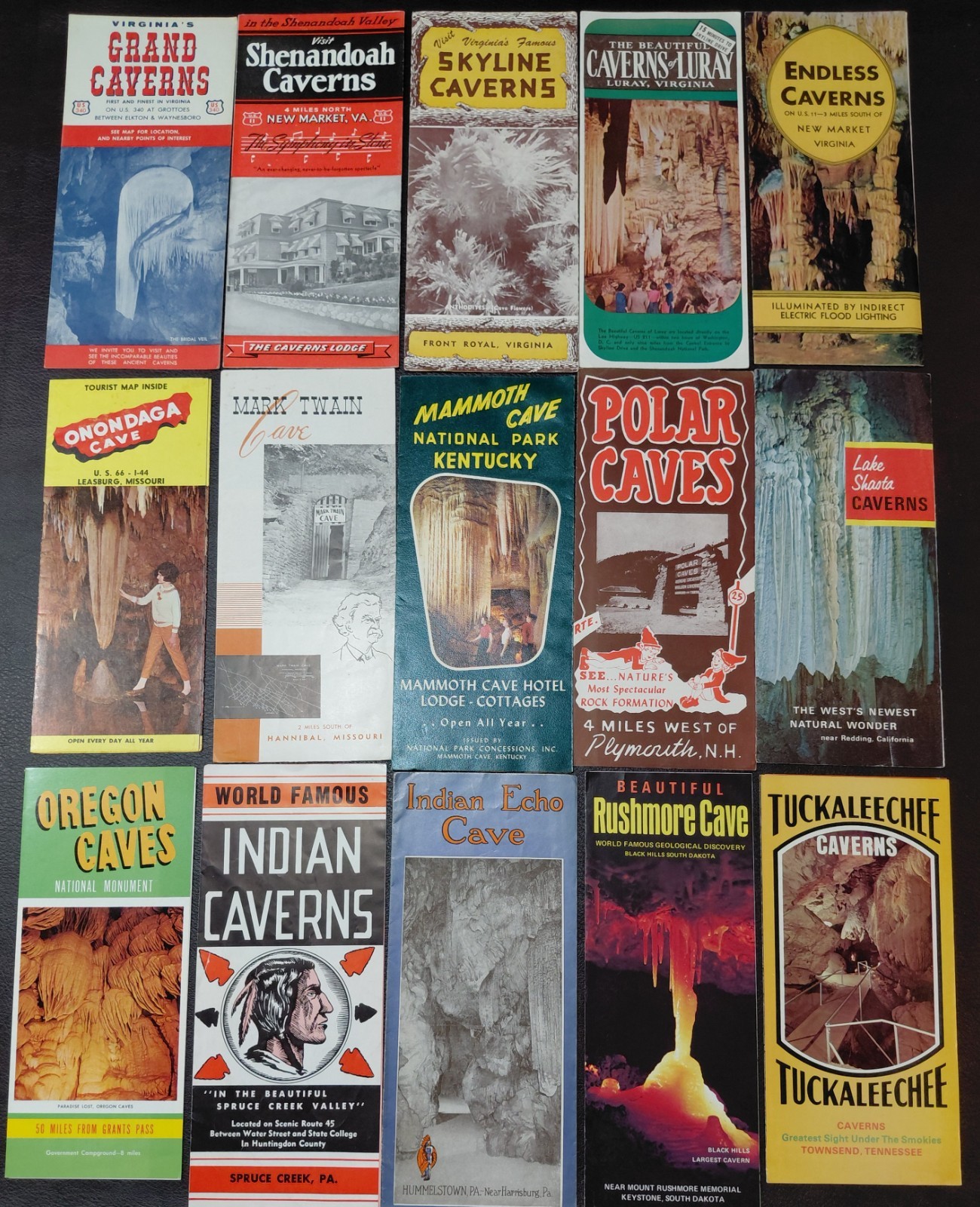 Lot of 15 Pamphlets - U.S. Caves and Caverns - 1930s-1970s - G+/VG